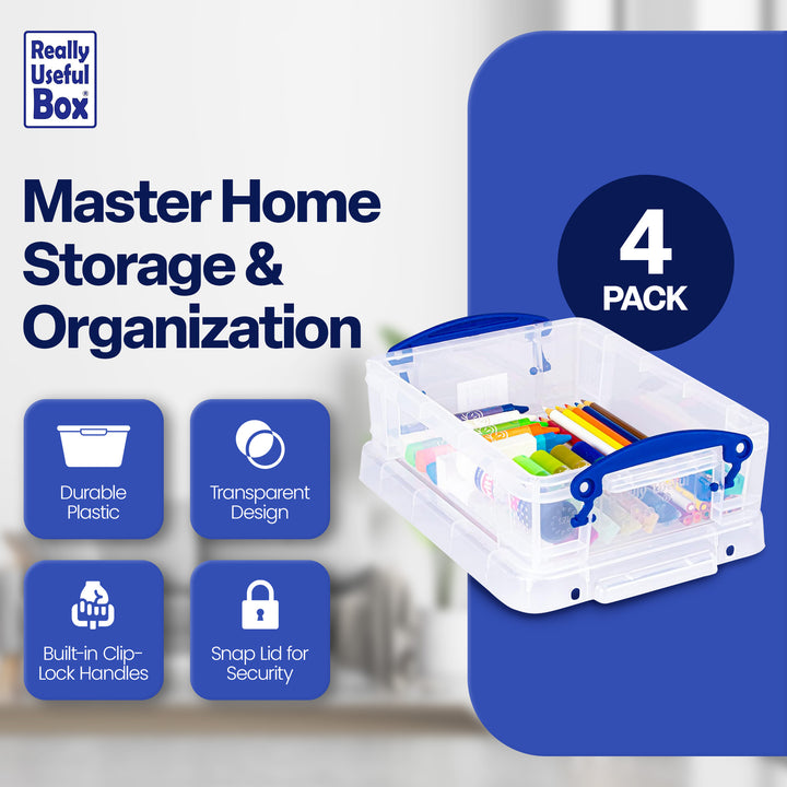 Really Useful Box 1.75L Bin w/Snap Lid & Clip Lock Handle, (4 Pack) (Open Box) - VMInnovations
