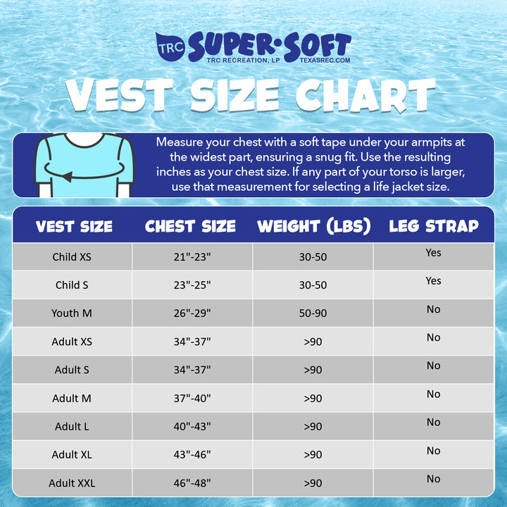 TRC Recreation Super Soft Adult XS Life Jacket Vinyl Coated Foam Swim Vest, Blue