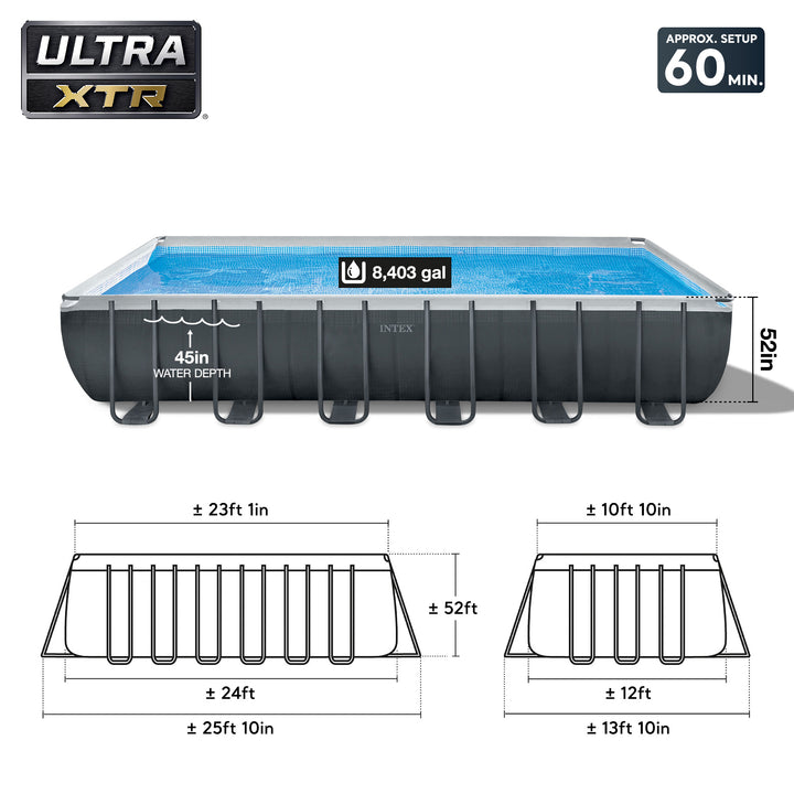 Intex 26363EH 24' x 12' x 52" Rectangular Ultra XTR Frame Swimming Pool w/ Pump