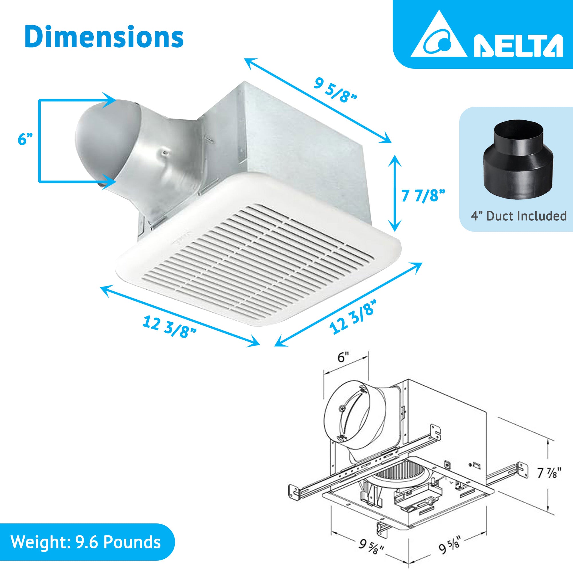 Delta Breez Signature Exhaust Bathroom Fan with Dual Speed, 80/110 CFM, White - VMInnovations