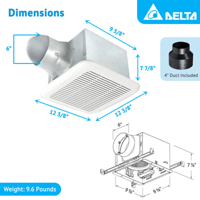 Delta Breez Signature Exhaust Bathroom Fan with Dual Speed, 80/110 CFM, White - VMInnovations