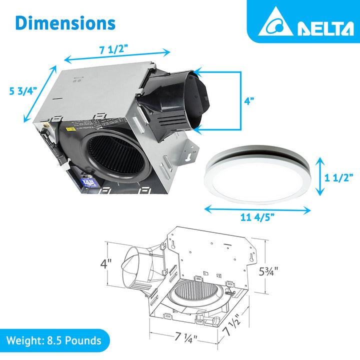 Delta Breez Integrity 100 CFM Exhaust Fan, LED Edge-Lit Flat Round Panel, White