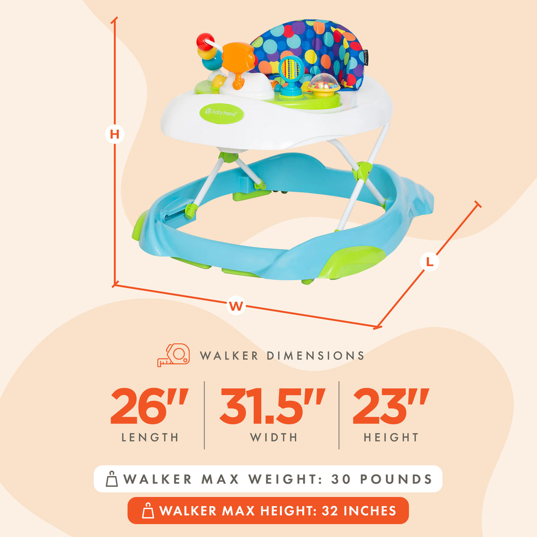 Baby Trend Orby Activity Walker Removable Toy Tray, Lights/Sounds Aqua(Open Box)