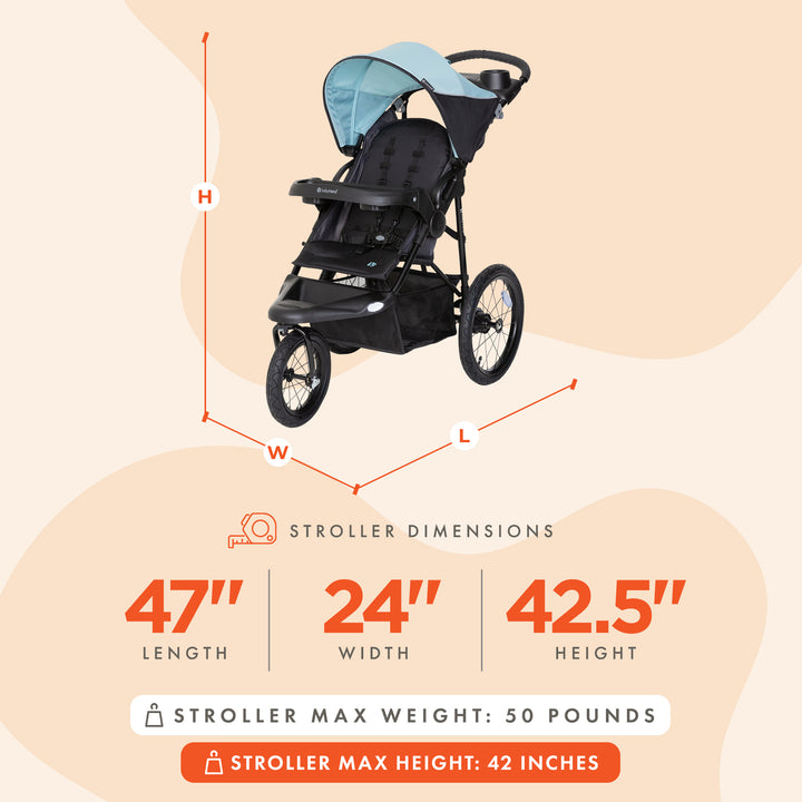 Baby Trend XCEL-R8 Compact Jogger Stroller w/ Reclining Seat, Desert Blue (Used)