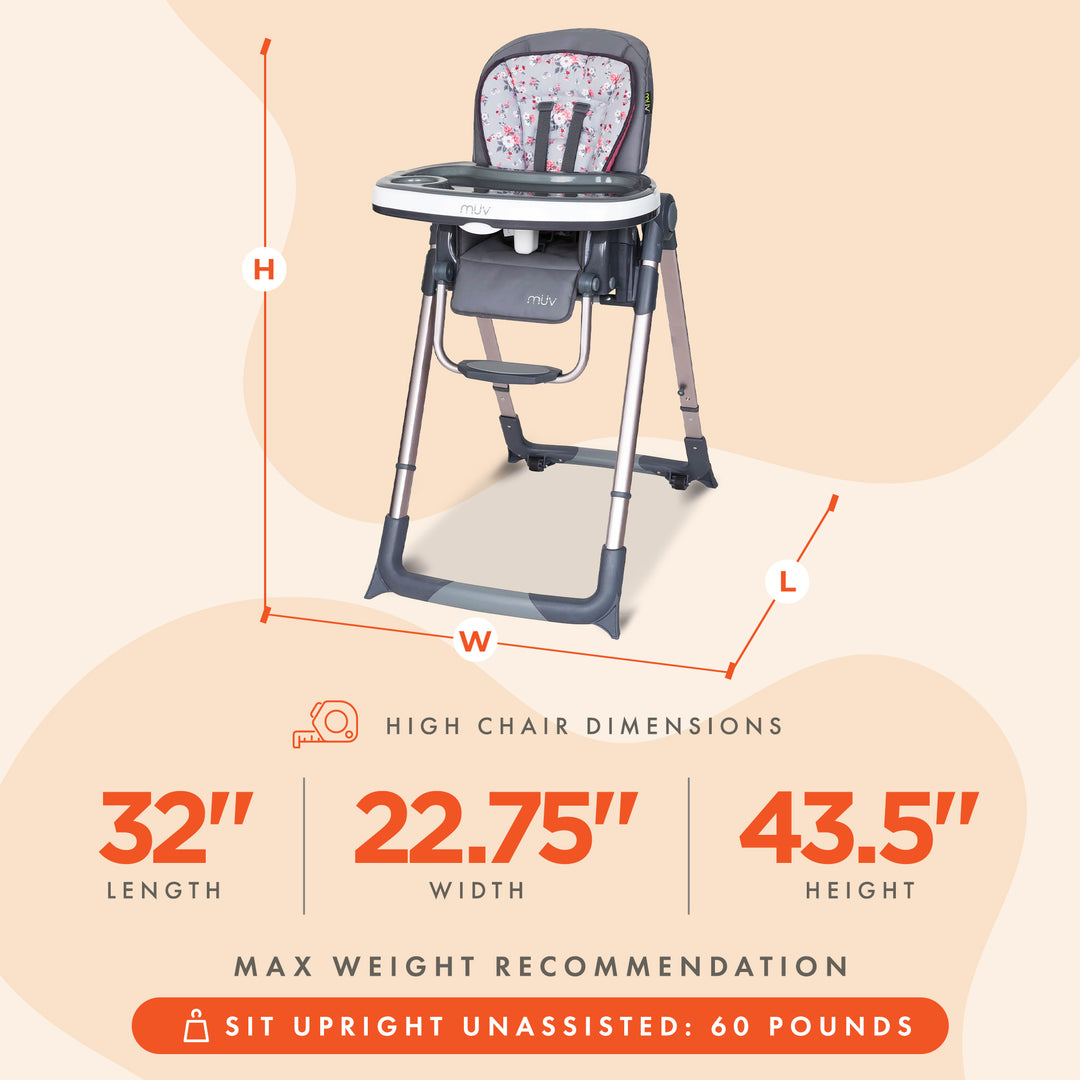 Baby Trend MUV 7-in-1 Feeding Center High Chair, Infant to Youth Seat, Grey