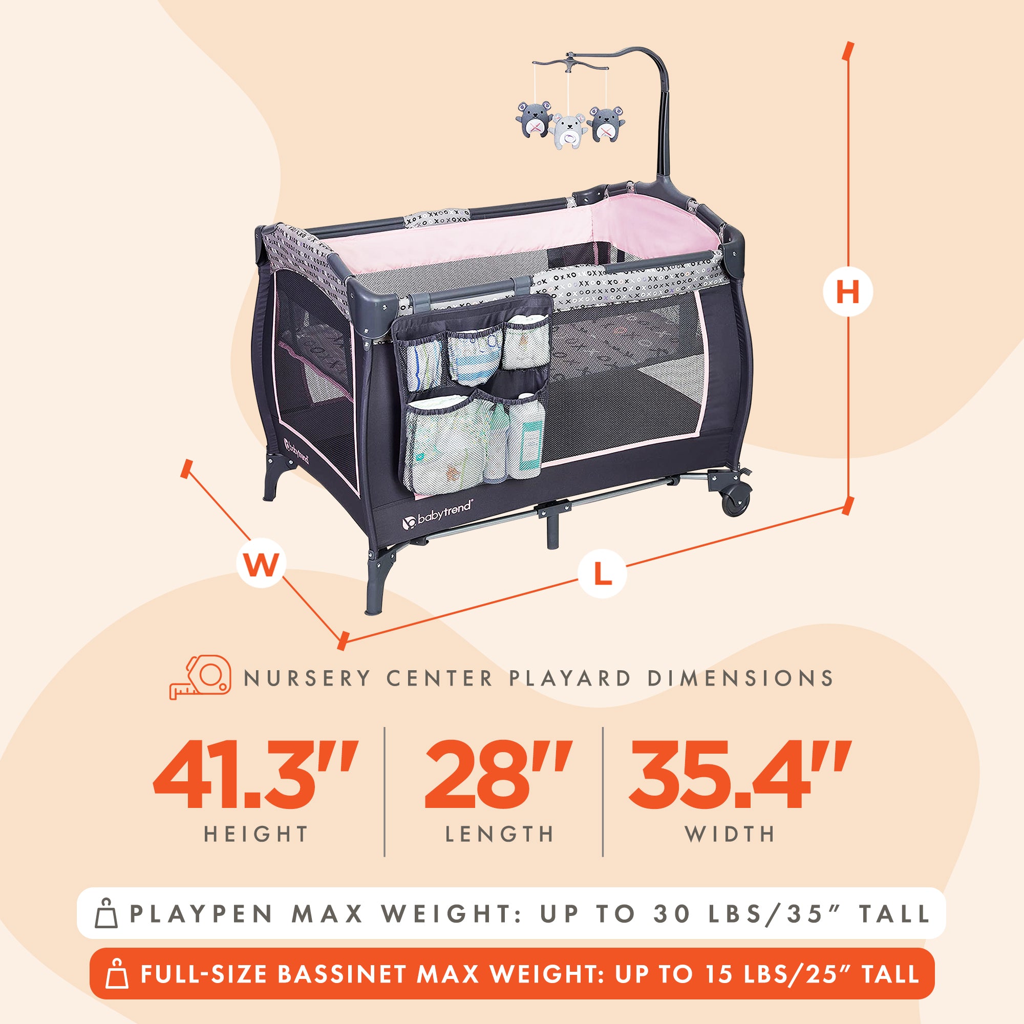Baby Trend Portable Infant Trend-E Nursery Center with Bassinet, Starlight Pink - VMInnovations