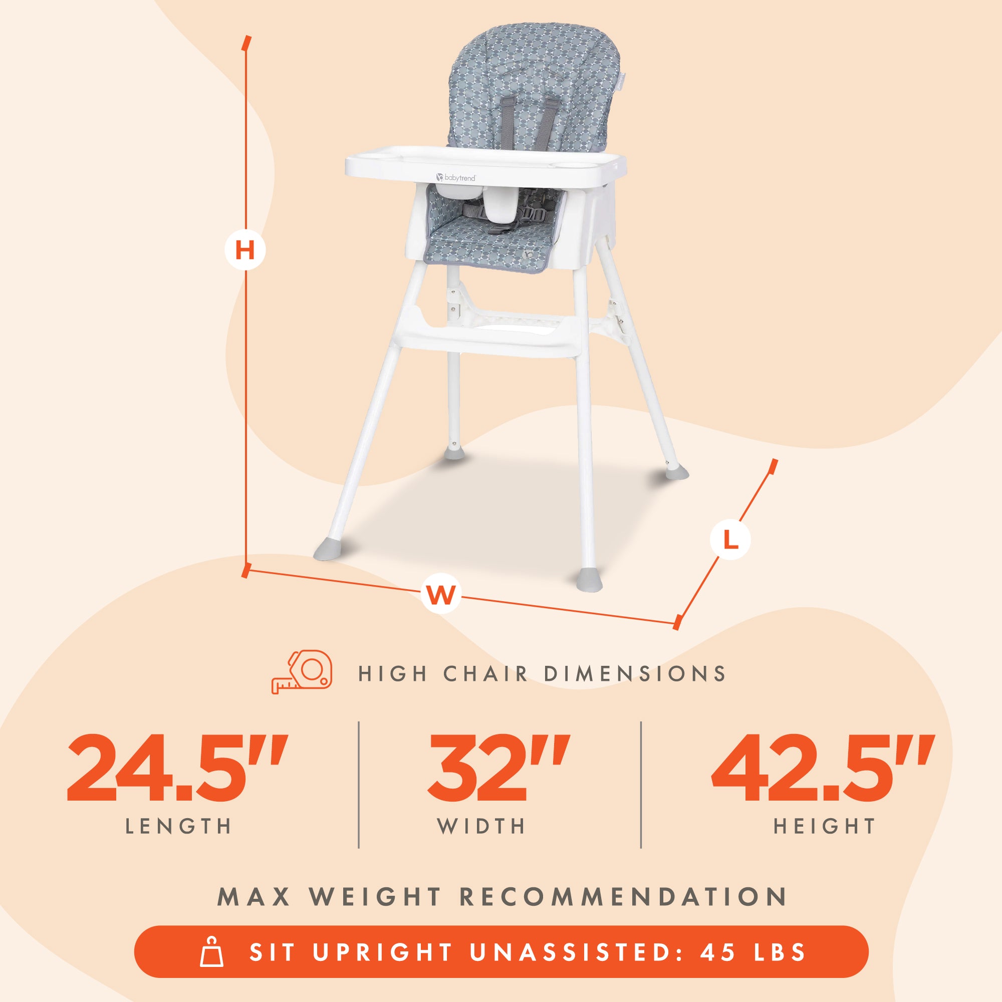 Baby Trend Adapt 4-in-1 Convertible High Chair Toddler Booster Seat, Retro Grey