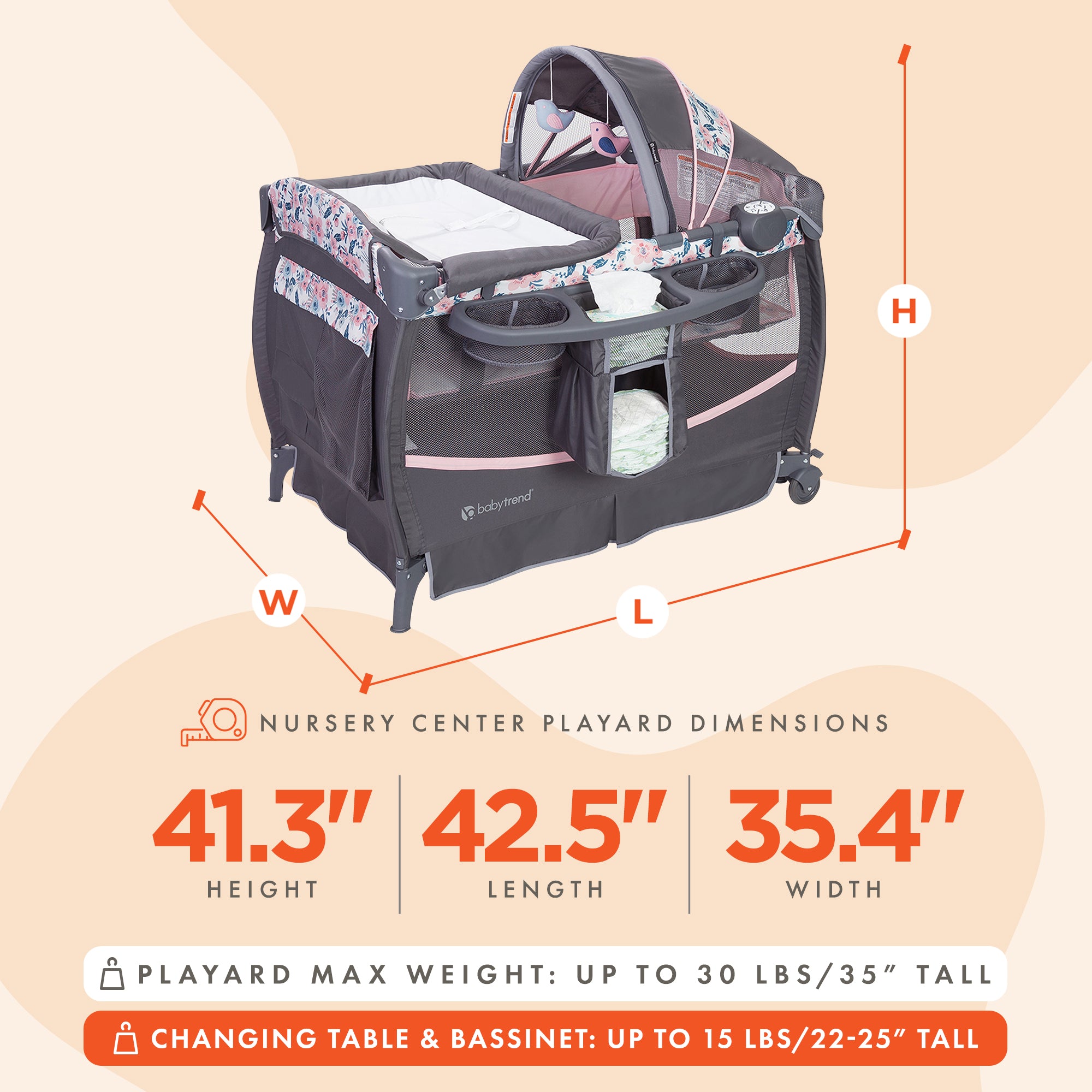 Baby Trend Deluxe II Nursery Center Playard Play Crib with Bassinet, Bluebell - VMInnovations