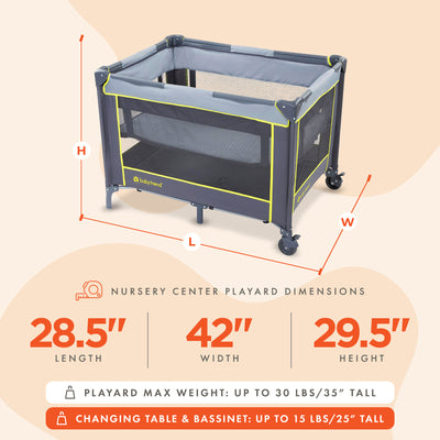 Baby Trend Portable Playard with Bassinet and Travel Bag, Nursery Center, Lime - VMInnovations