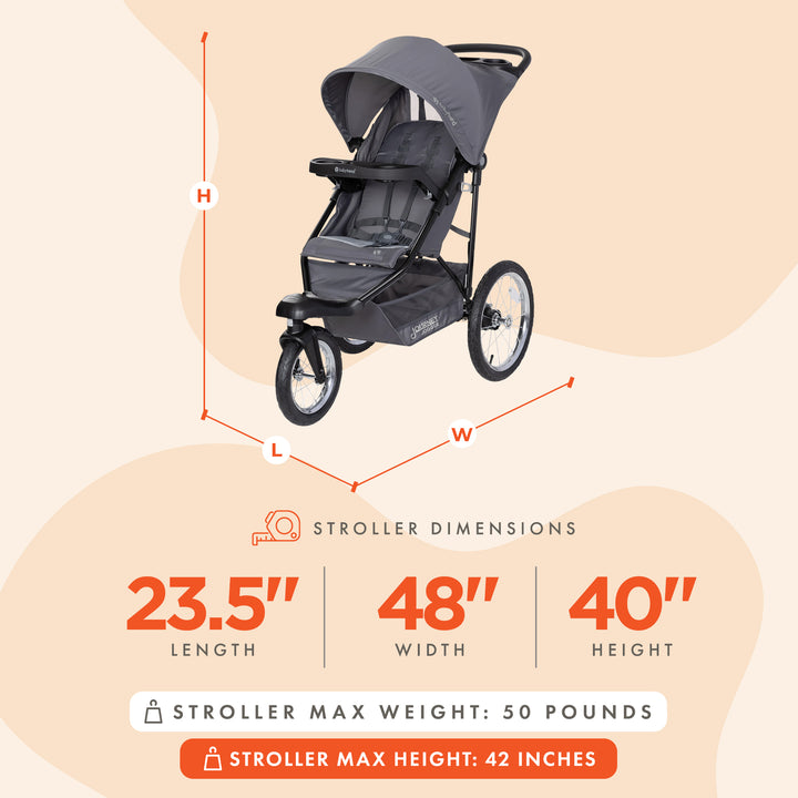 Baby Trend Travel Stroller with Seat, Locking Swivel Wheel, Journey Jogger, Grey