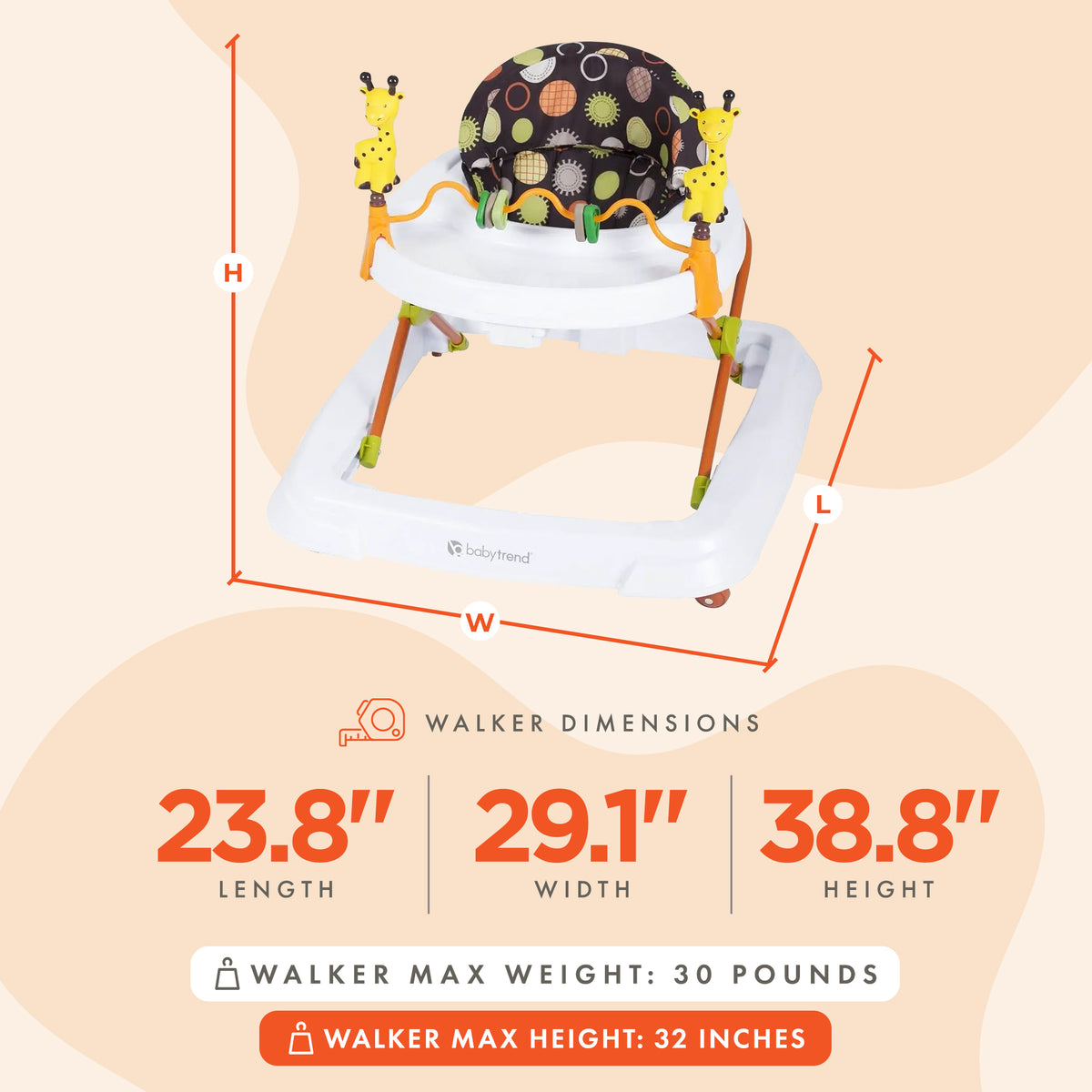 Baby Trend Foldable Activity Walker w/Tray & Removable Toy Bar, Safari(Open Box) - VMInnovations