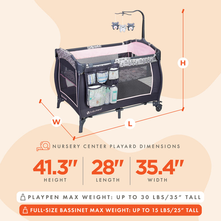 Baby Trend Portable Infant Trend-E Nursery Center with Bassinet, Starlight Pink - VMInnovations