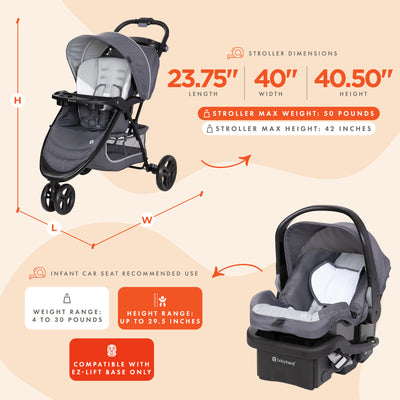 Baby Trend Stroller & EZ-Lift Infant Car Seat, EZ Ride Travel System, Dash Grey - VMInnovations
