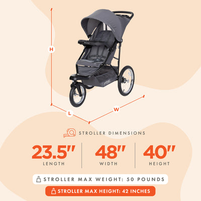 Baby Trend Travel Stroller with Seat, Locking Swivel Wheel, Journey Jogger, Grey