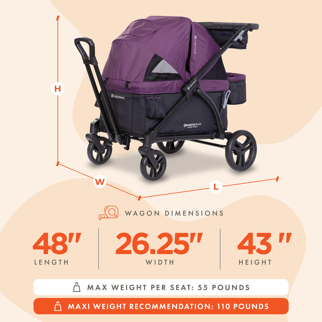 Baby Trend Navigator PLUS 2-in-1 Foldable Stroller Wagon with Canopy, Dash Plum