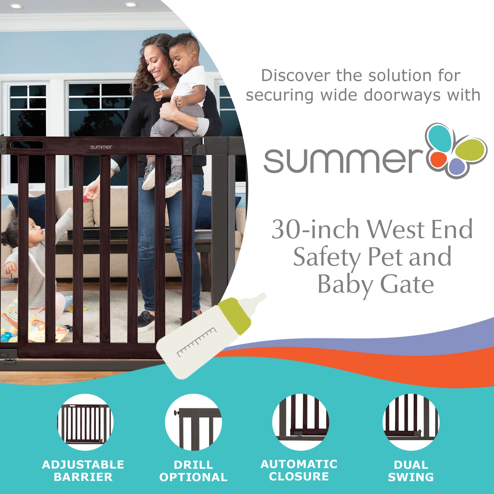 Ingenuity 30 Inch Summer Infant West End Safety Pet and Baby Gate, Dark Walnut - VMInnovations