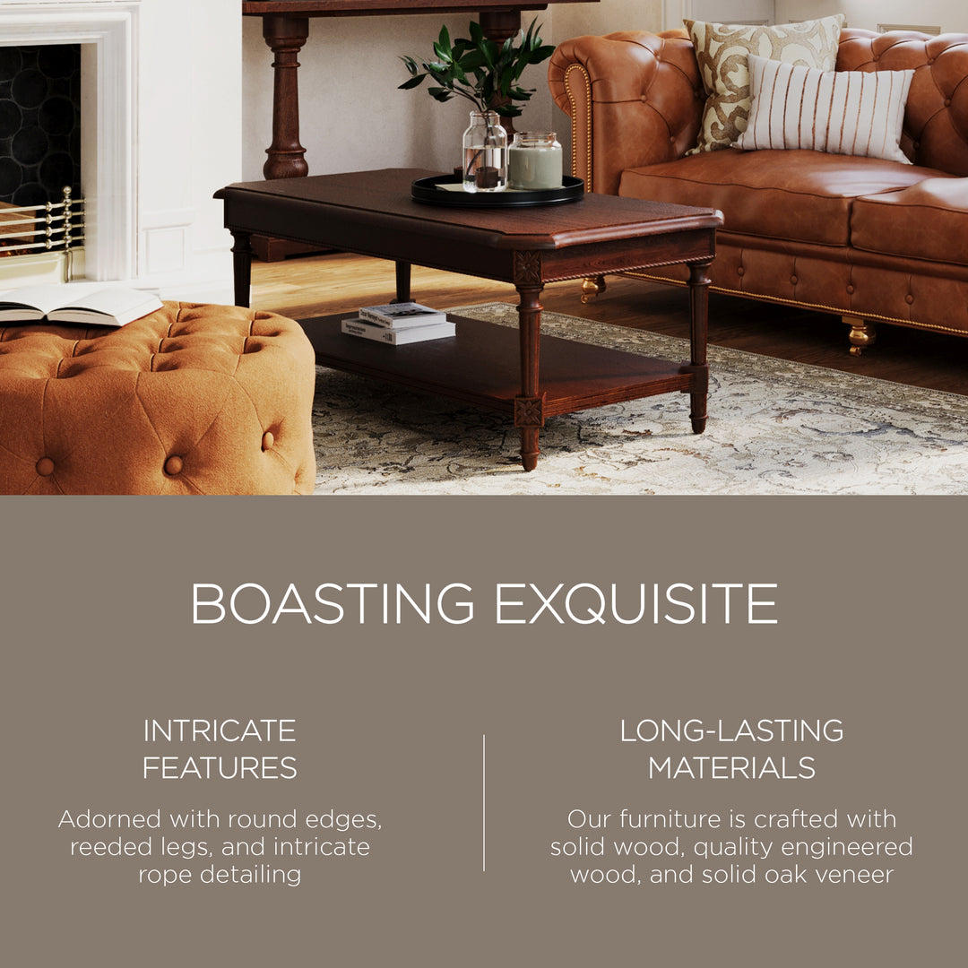 Maven Lane Pullman Traditional Rectangular Wooden Coffee Table, Antiqued Brown - VMInnovations