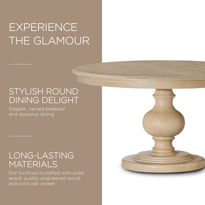 Maven Lane Zola Traditional Round Wooden Dining Table, Antiqued White (Open Box) - VMInnovations