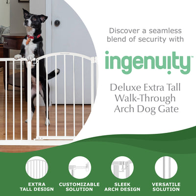 Ingenuity Deluxe Metal Extra Tall Walk Through Arch Dog Gate, White (Open Box) - VMInnovations