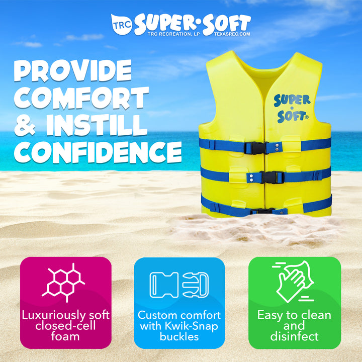 TRC Recreation Super Soft Small Life Jacket Vinyl Coated Foam Swim Vest, Yellow