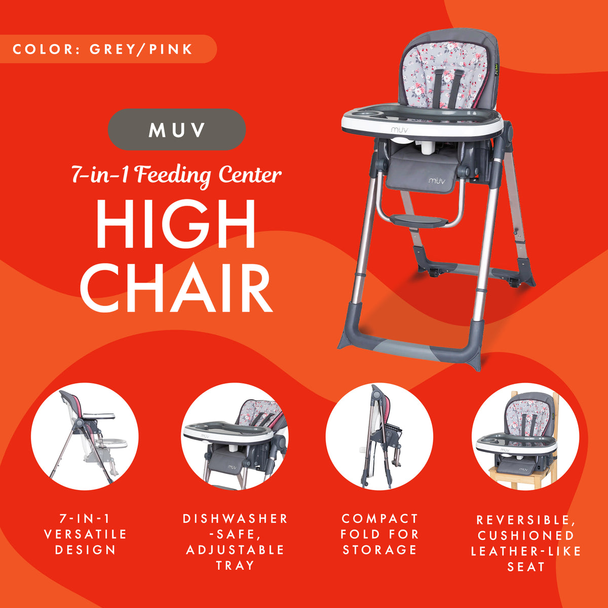 Baby Trend MUV 7-in-1 Feeding Center High Chair, Infant to Youth Seat (Open Box) - VMInnovations