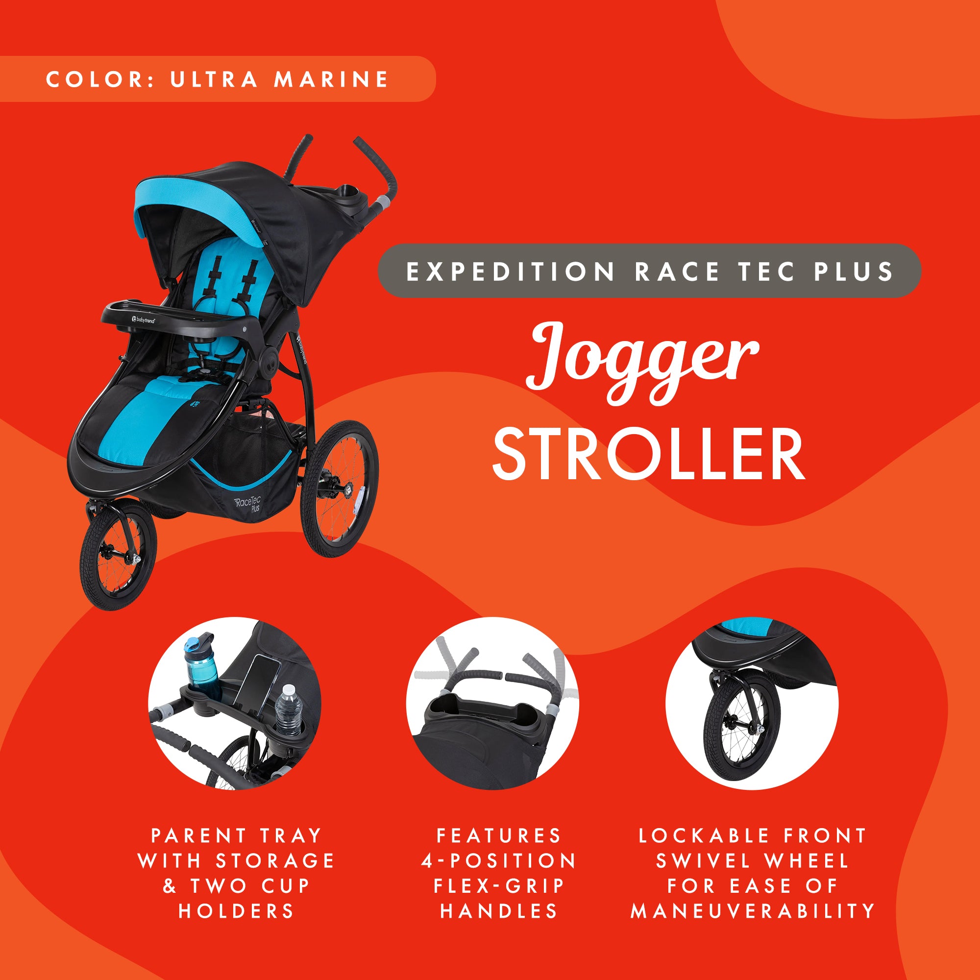 Baby Trend Expedition Race Tec Plus Lightweight Jogger Stroller, Ultra Marine - VMInnovations
