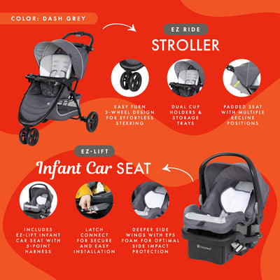 Baby Trend Stroller & EZ-Lift Infant Car Seat, EZ Ride Travel System, Dash Grey - VMInnovations