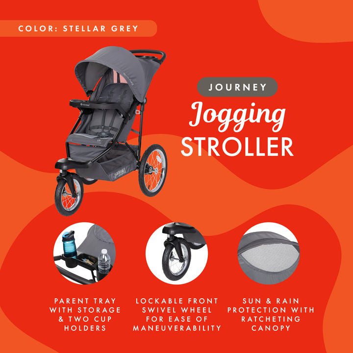 Baby Trend Travel Stroller with Seat, Locking Swivel Wheel, Journey Jogger, Grey