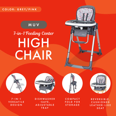 Baby Trend MUV 7-in-1 Feeding Center High Chair, Infant to Youth Seat, Grey