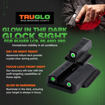 TruGlo Tritium Glow in the Dark High Set Pistol Sight, Ruger LC9, 9S and 380