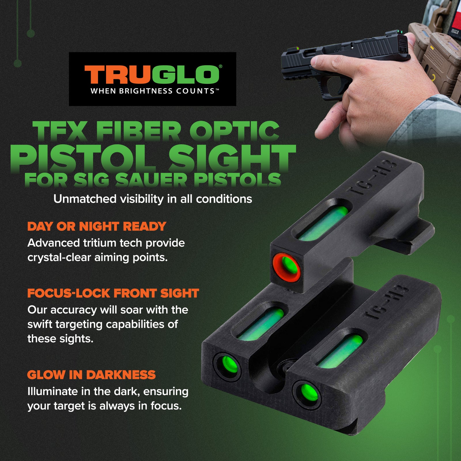 TruGlo Pro TFK TG13SG2PC Fiber Optic Tritium Handgun Pistol Sight, Sig Sauer - VMInnovations