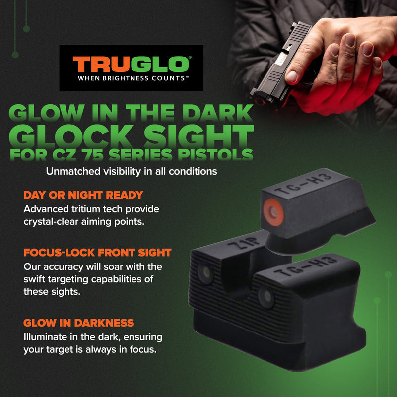 TruGlo Tritium Pro Glow in the Dark Handgun Pistol Sight w/ Orange Ring, CZ 75