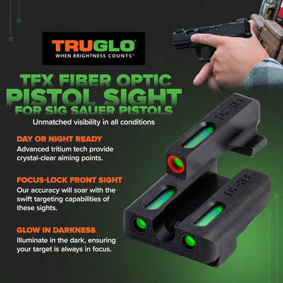 TruGlo Pro TFK TG13SG2PC Fiber Optic Tritium Handgun Pistol Sight, Sig Sauer