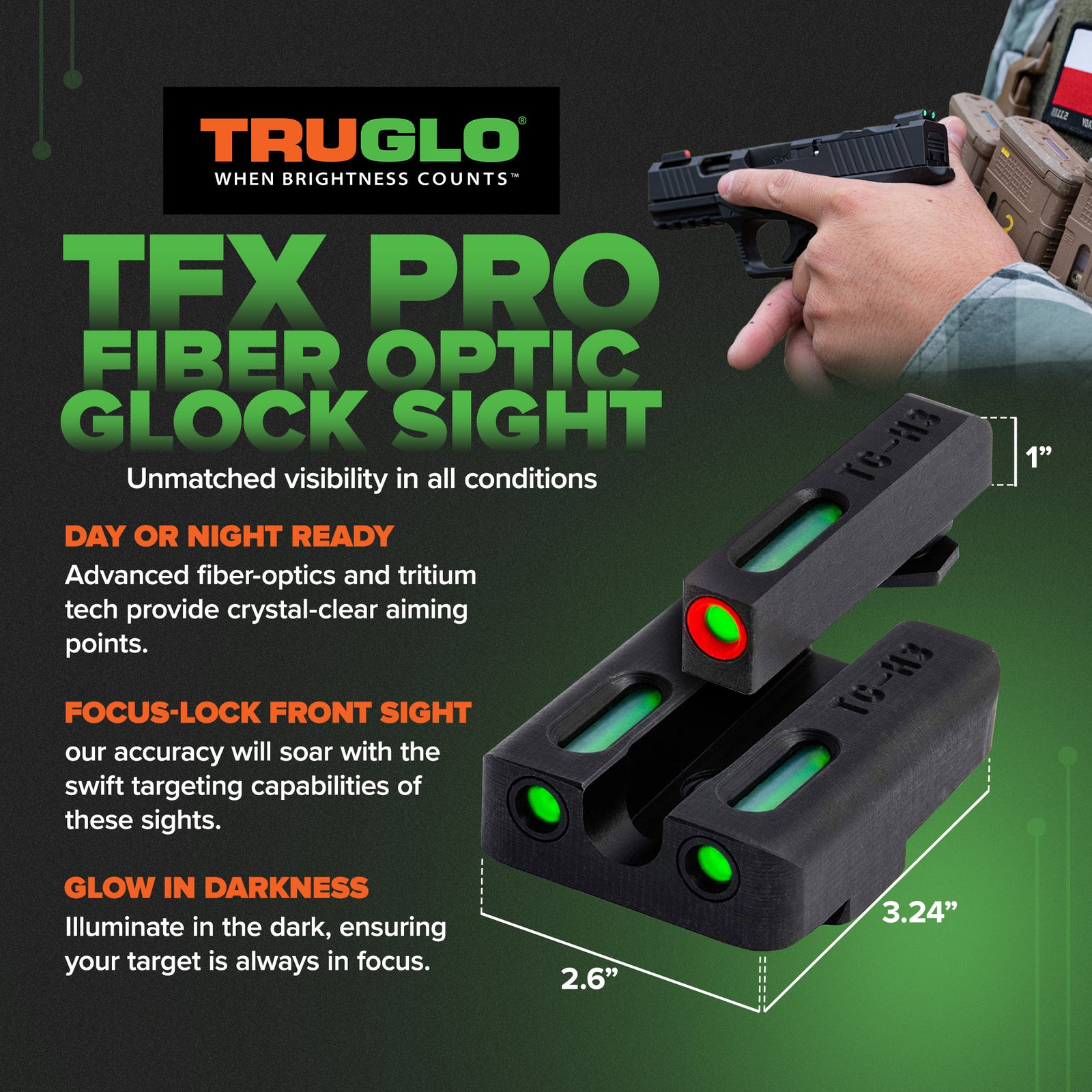 TruGlo TFK Pro Fiber Optic Tritium Sight Accessories, Glock 17/17L (Open Box) - VMInnovations