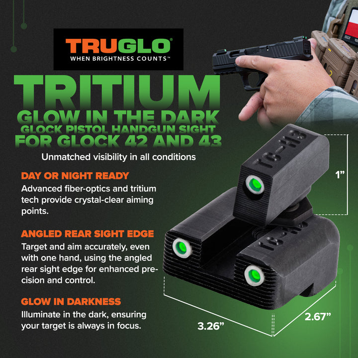 TruGlo Tritium Glock Pistol Handgun Sight Set, Glock 42 and 43 (Open Box) - VMInnovations