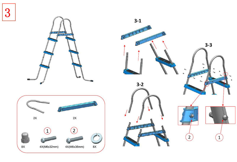 JLeisure 48" 3 Step Platform Outdoor Above Ground Pool Ladder (For Parts)