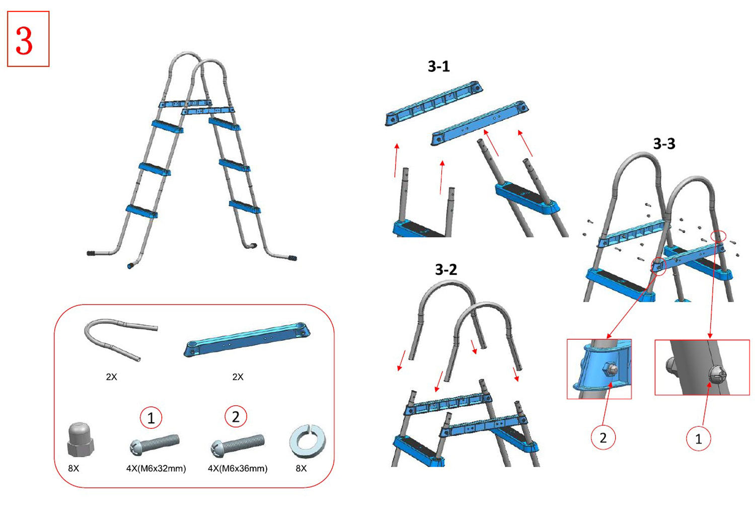 JLeisure 29R146 48" 3 Step Platform Outdoor Above Ground Pool Ladder (Used) - VMInnovations