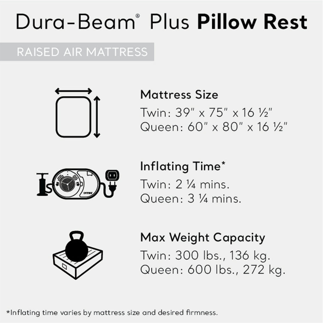 Intex Dura Beam Plus Pillow Raised Airbed Mattress with Built in Pump, Twin