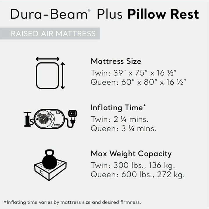 Dura Beam Plus Pillow Airbed Mattress with Built in Pump, Twin (Open Box) - VMInnovations