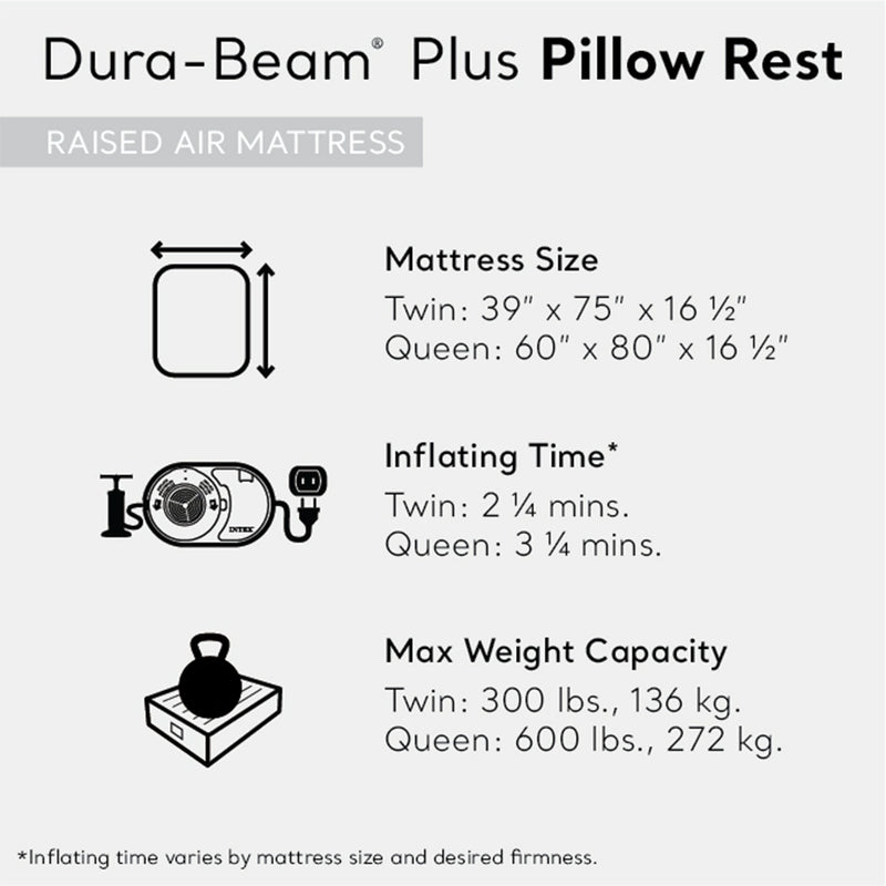 Intex Dura Beam Plus Pillow Raised Airbed Mattress w/ Built in Pump, Twin (Used)