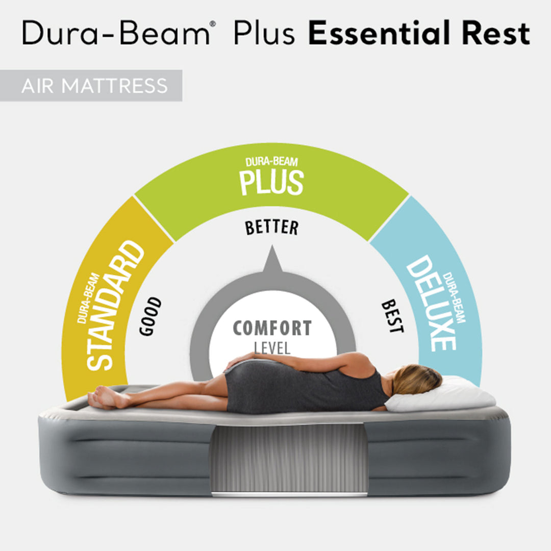 Intex Dura Beam Essential Rest Blow Up Queen Mattress Air Bed with Built In Pump