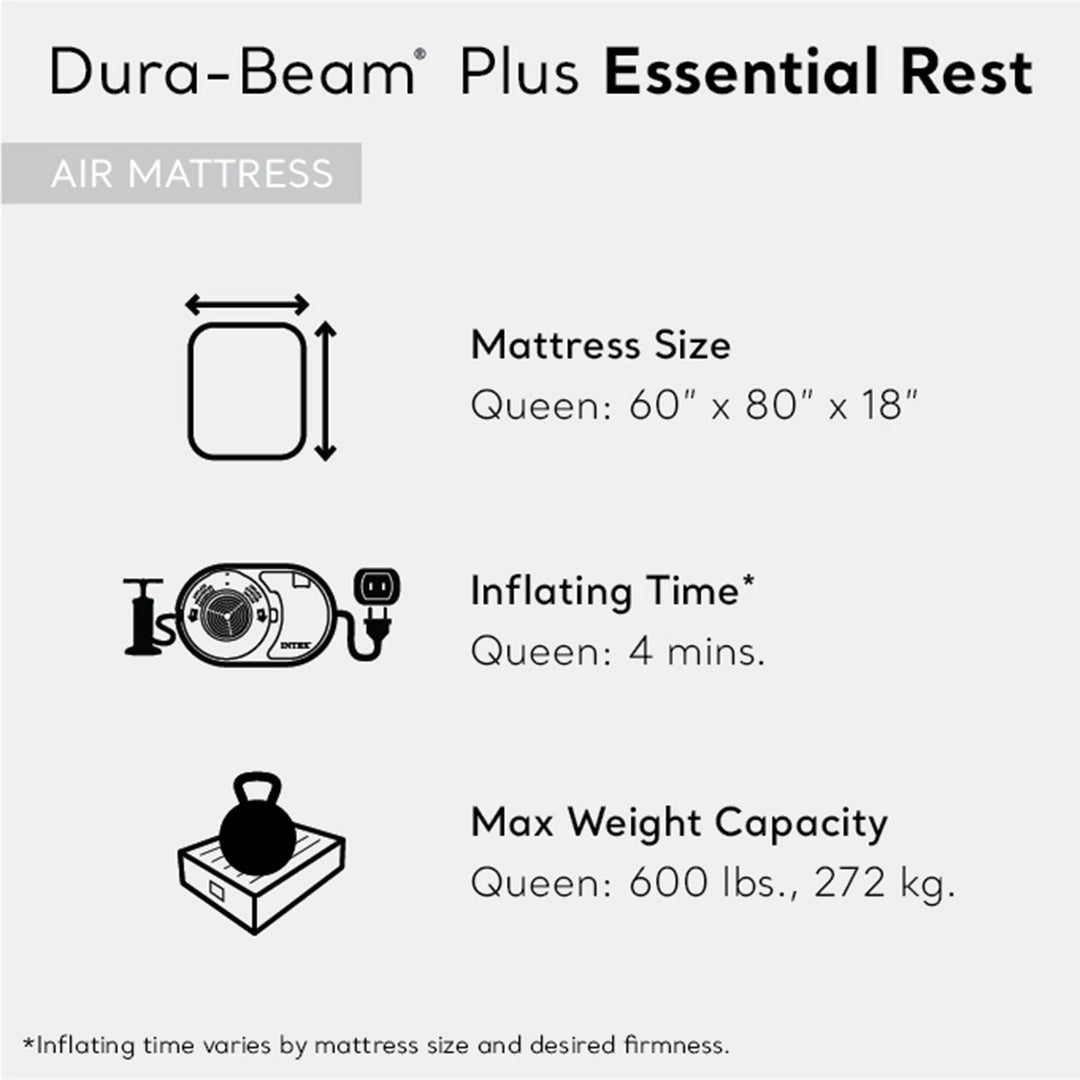 Intex Dura Beam Essential Rest Blow Up Queen Mattress Air Bed with Built In Pump