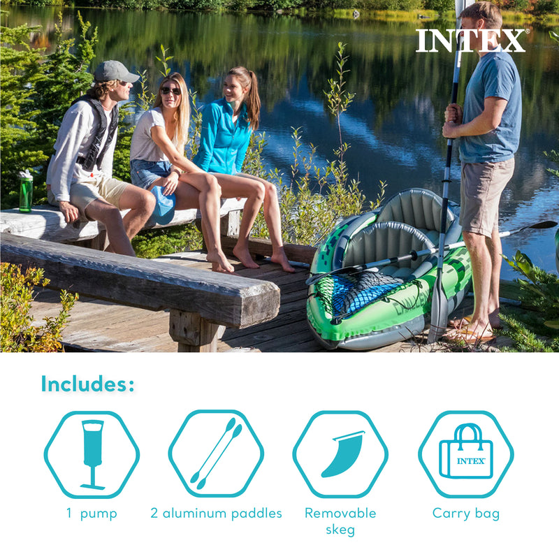 Intex Challenger K2 2-Person Inflatable Sporty Kayak + Oars And Pump (For Parts)