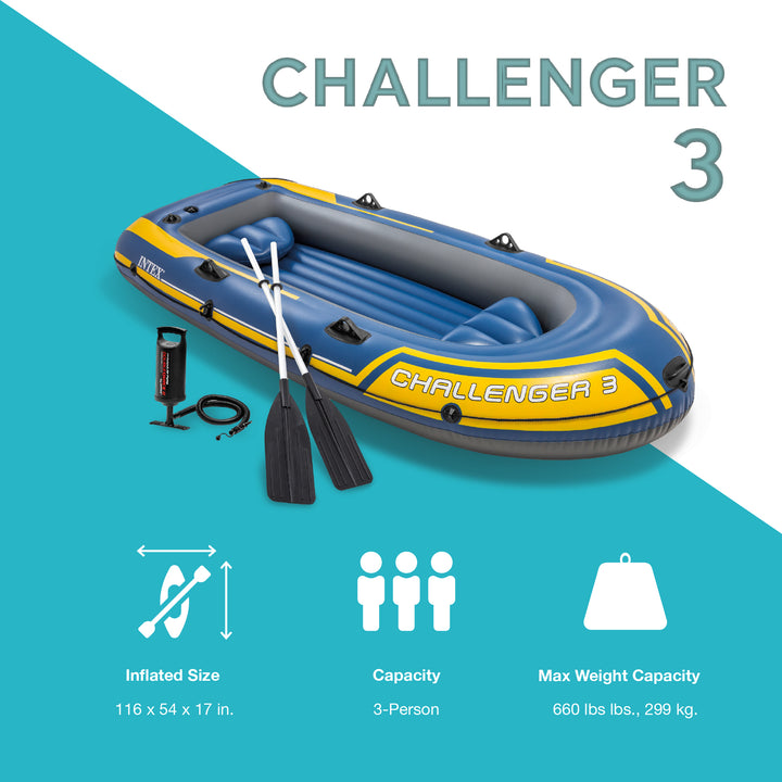 2) INTEX Challenger 3 Inflatable Boat with Pump & Oars| 68370EP (Open Box) - VMInnovations