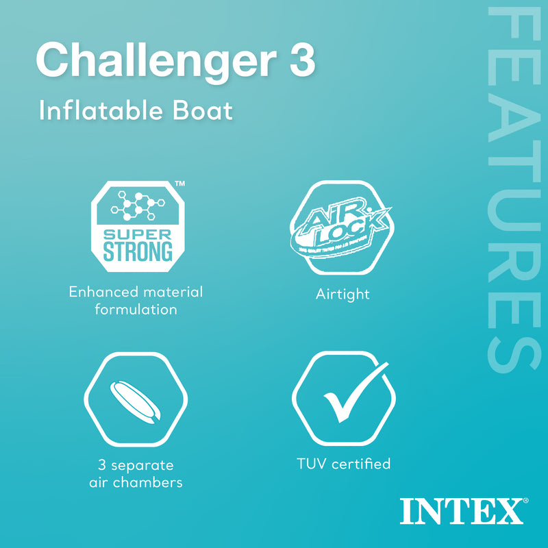 INTEX Challenger 3 Inflatable Boat Set with Pump & Oars (Used) (2 Pack)