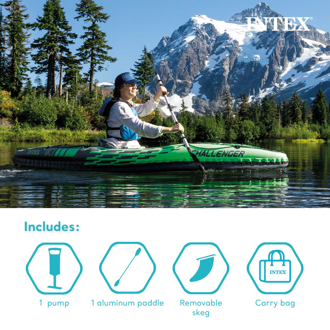 Intex Challenger K1 Inflatable Single Person Kayak Set and Accessory Kit w/ Pump