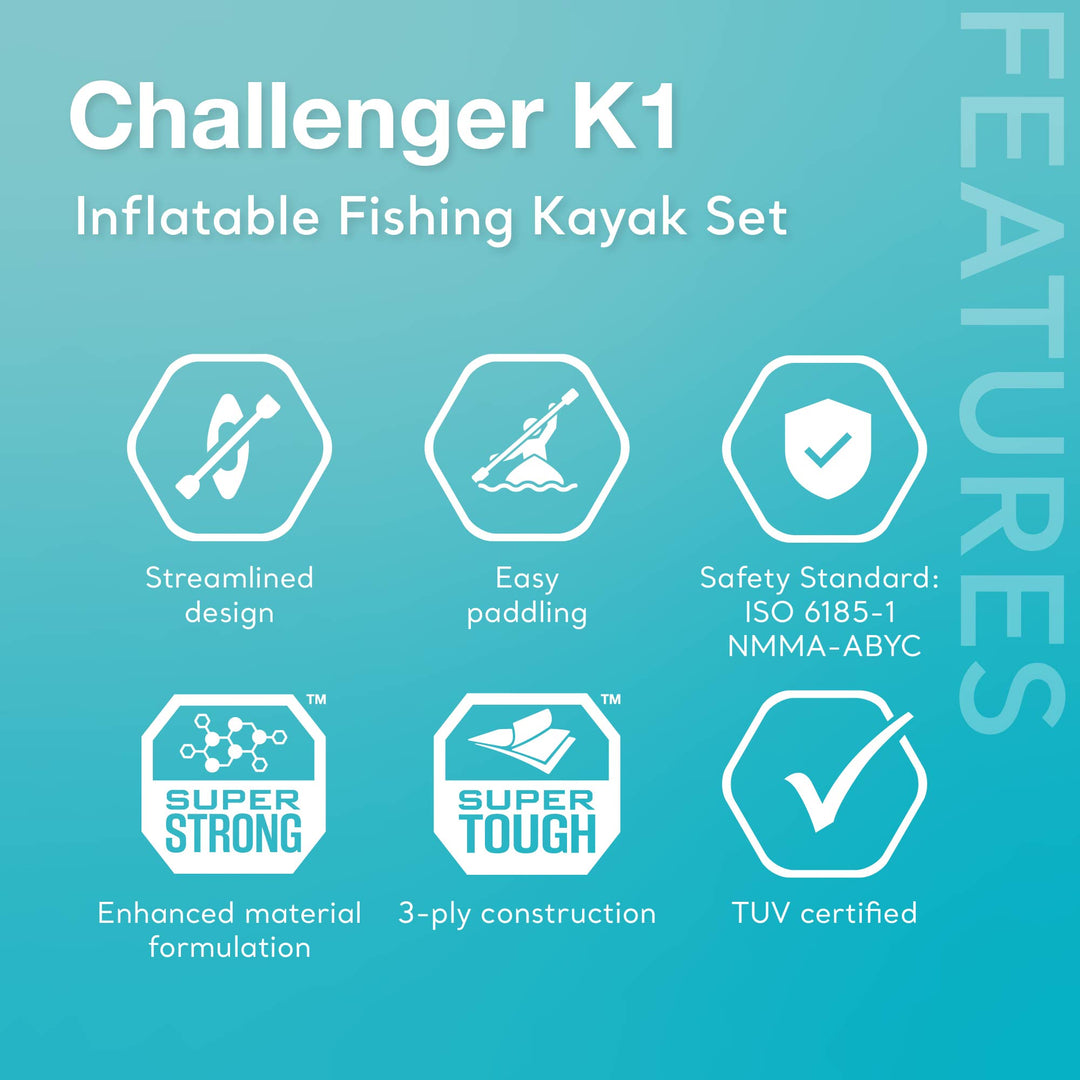 Intex Challenger K1 Inflatable Single Person Kayak Set and Accessory Kit w/ Pump