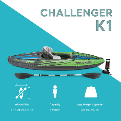 Intex Challenger K1 1-Person Inflatable Sporty Kayak w/ Oars And Pump (2 Pack)