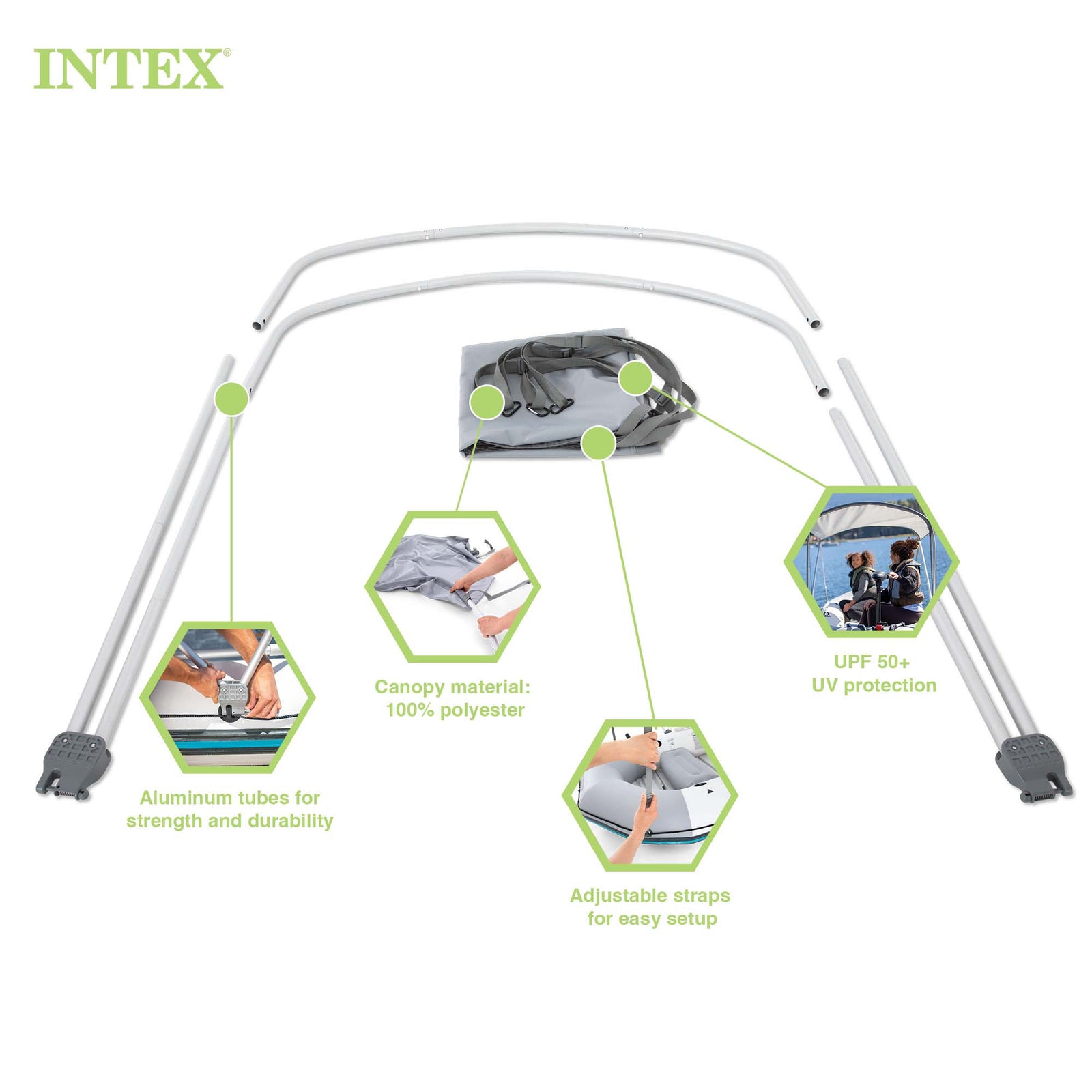 Intex Bimini Top Sun Shade for Mariner, Seahawk, Excursion, & Challenger Boats - VMInnovations