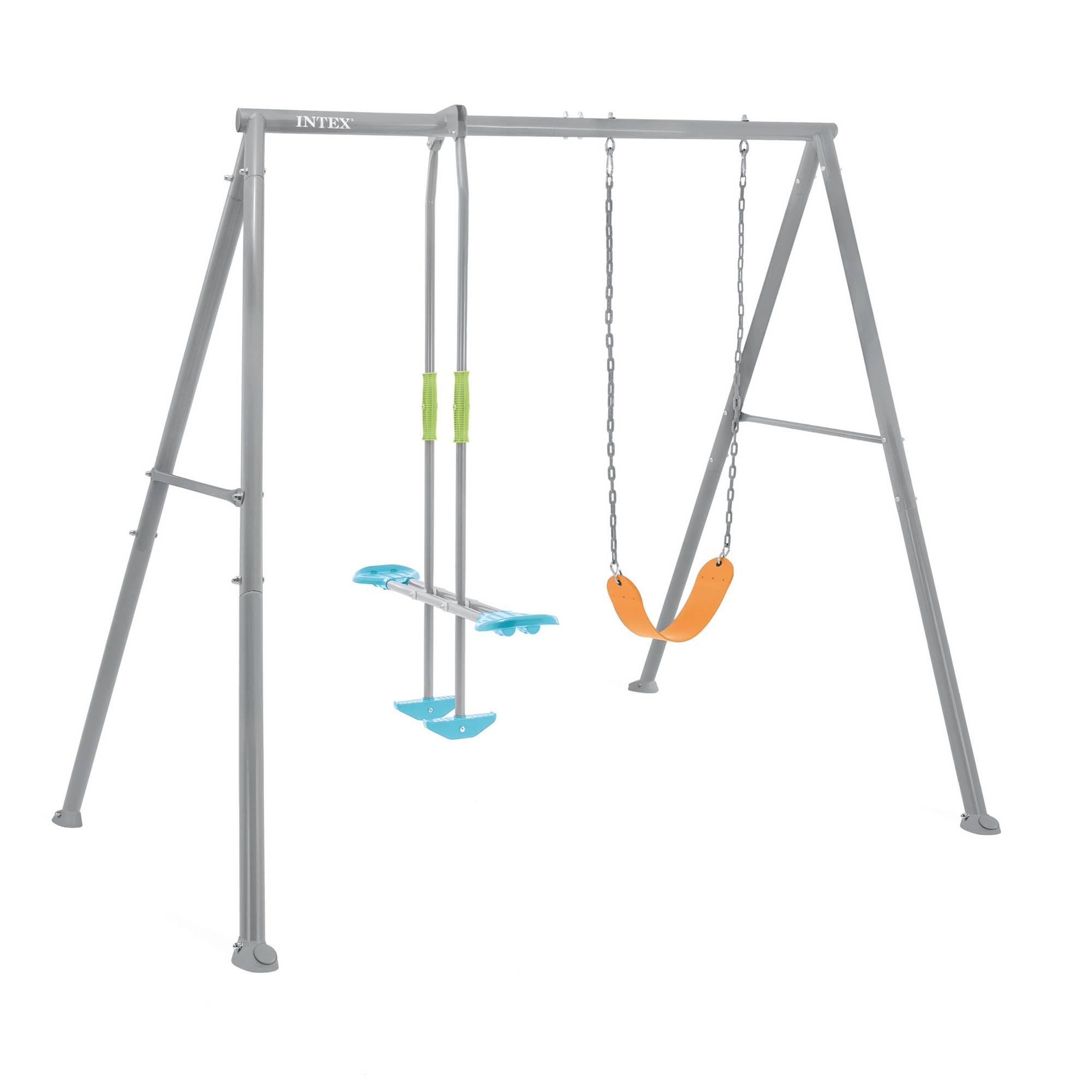 Two Feature Colored Playground Swing Set with Trapeze Bar for Kids, Gray (Used) - VMInnovations